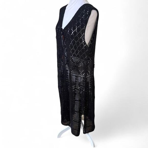 Y2K VINTAGE WHITE STAG BLACK CROCHET KNIT LACE SHEER COVER UP DRESS X LARGE EUC‎ - Picture 5 of 7